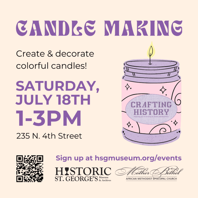 Colorful candle making event poster with candle illustration and event details.